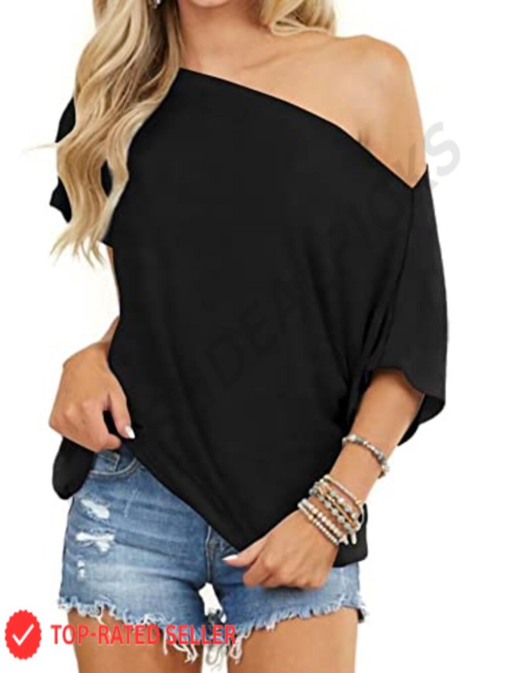 Women Off Shoulder Short Sleeve Top Loose Oversized Tunic Blouse